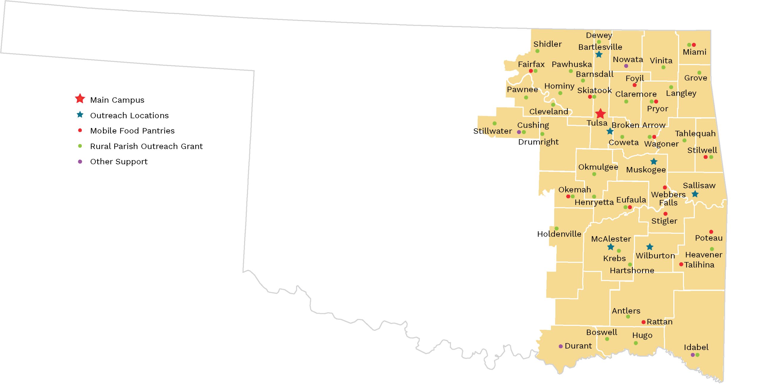 Map of outreach efforts in Eastern Oklahoma